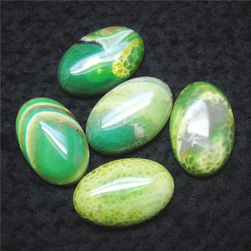 

6PCS 20X30MM Crack Agate Stone Cabochons Nature Semi Precious Beads No Hole Oval Shape For Women Pendants Making Wholesale Free