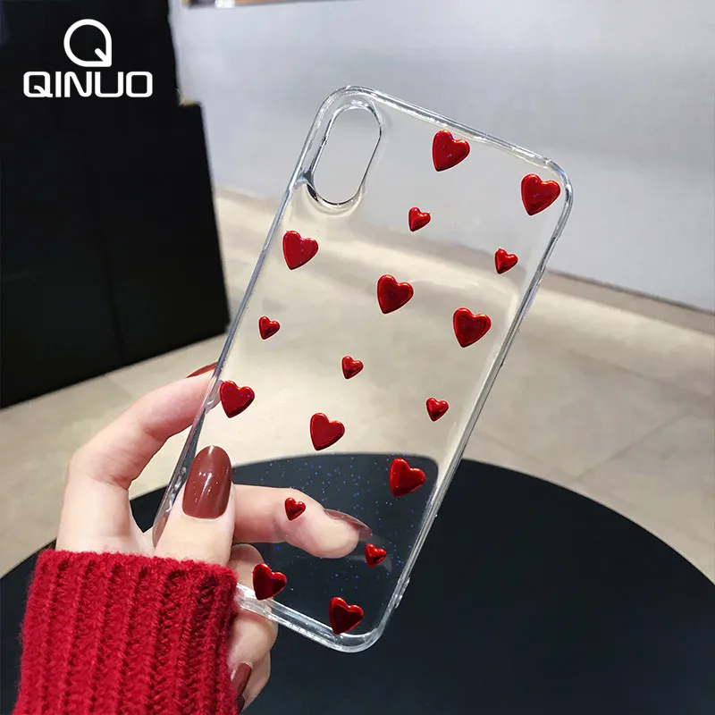 

Transparent Bling Glitter Phone Case For iPhone 7 Plus X XS Max XR Soft Silicone Love Heart Cover For iPhone 7 8 6 6S Plus Capa