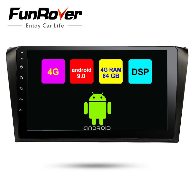 Funrover 8 ядер Android 9 0 2 din Автомобильный мультимедийный dvd плеер для Mazda 3 2004 2009 gps радио
