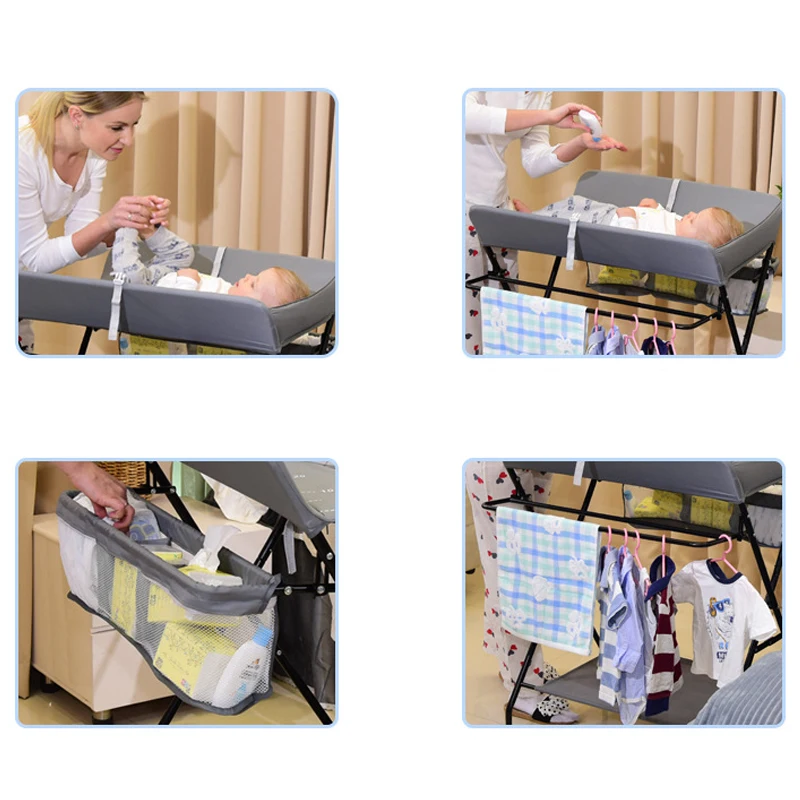 Multifunctional Foldable Baby Changing Table Portable Infant Newborn Diaper Changing Care Table with Wheels and Storage Basket