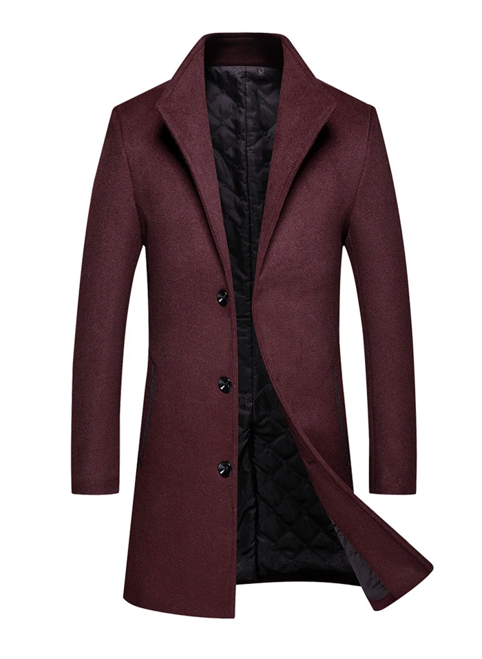 Осенне-зимнее Новое мужское теплое шерстяное пальто Модная Повседневная Толстая Длинная Куртка мужская брендовая черная, красная, темно-синяя, серая