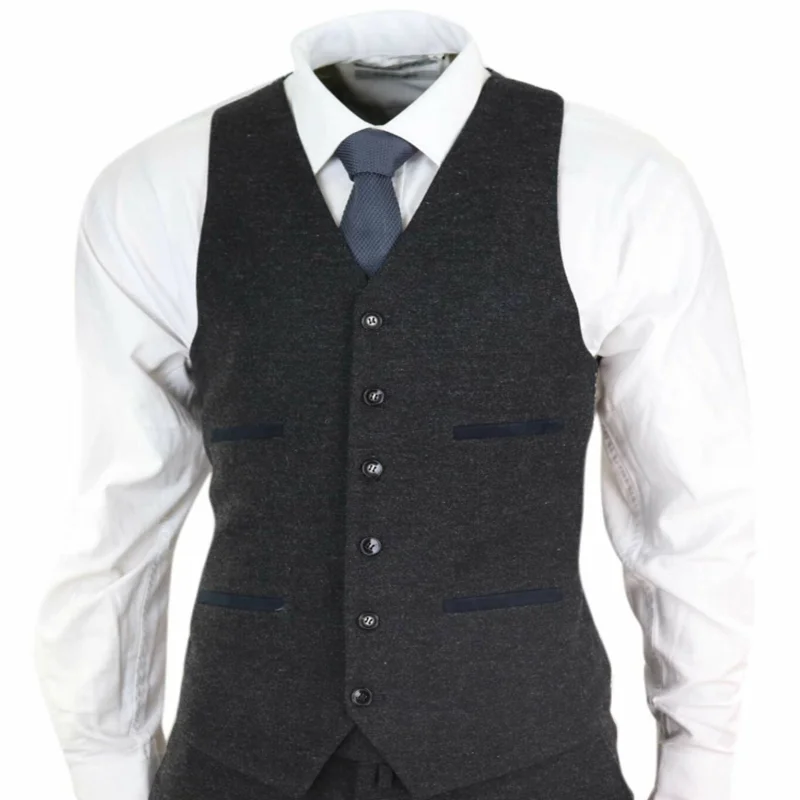 Черные мужские костюмы, шерстяной твид, Peaky Blinders, костюм, аутентичный, 1920 s, Классический костюм, 3 предмета, homme