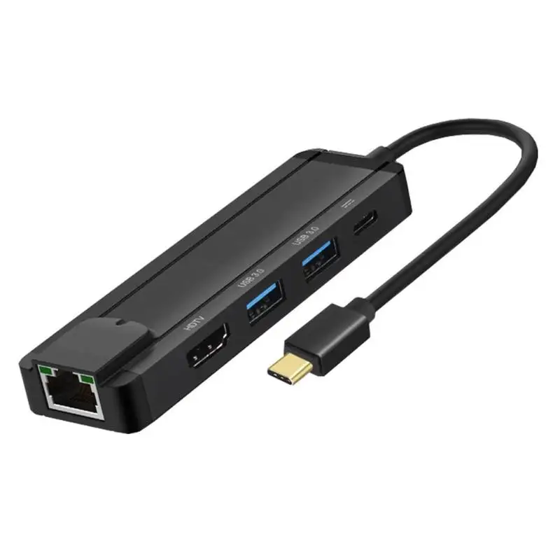 Концентратор type-C для PD USB3.1/HDMI/RJ45/2 USB3.0 5 в 1 USB-C для USB-C телефона разрешение компьютера 4K 60 Гц длина линии 15 см черный