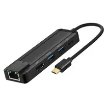 Концентратор type-C для PD USB3.1/HDMI/RJ45/2 USB3.0 5 в 1 USB-C для USB-C телефона разрешение компьютера 4K 60 Гц длина линии 15 см черный