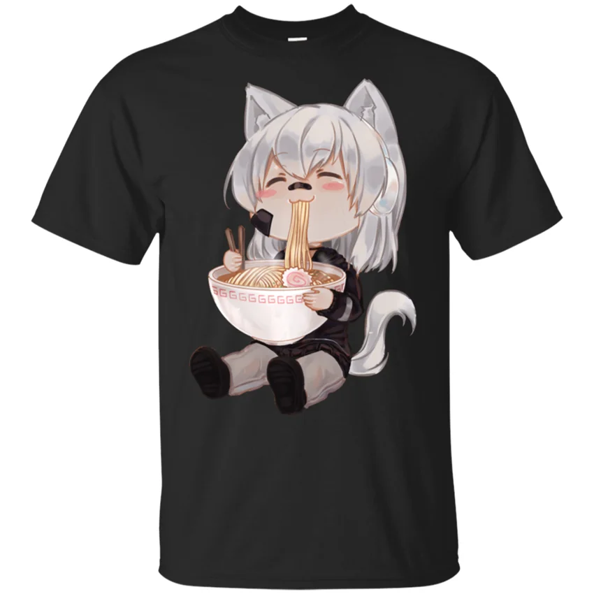Милый пуловер для девочек в стиле аниме Чиби Кэт Kawaii Japanese Cat Ramen черная футболка