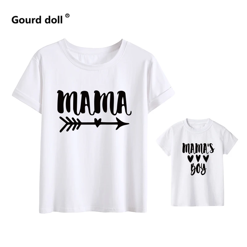 Fashion family matching short t shirt mommy and girl son letters mama boys clothes t shirt litte baby kids outfits Look Tops matching outfit