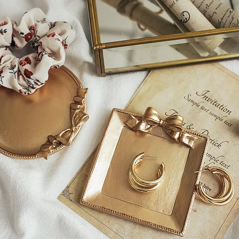Nordic Style Retro Jewelry Storage Tray Rose Gold Trinket Dish Decorative Containers Perfume Keys Plates Desktop Organizer 3