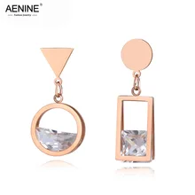 Модный aenine серьги из нержавеющей стали с кубическим цирконием, ювелирные изделия для женщин, розовое золото, асимметричные геометрические офисные серьги AE19040