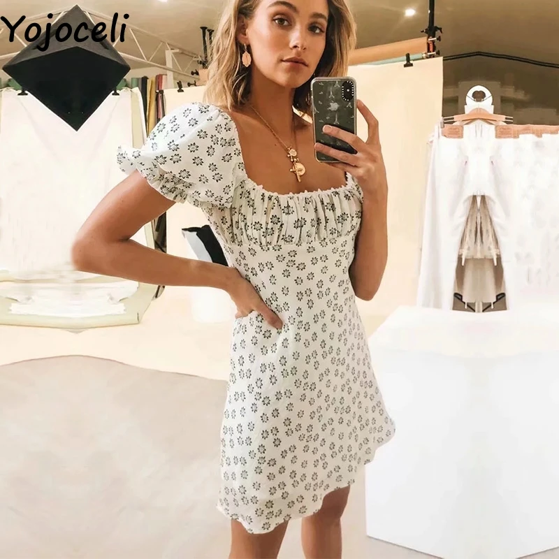 Yojoceli сексуальное короткое платье с цветочным принтом Плиссированное летнее
