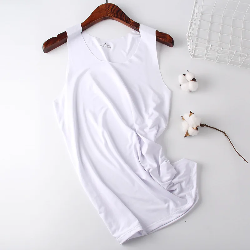 U neck White Мужские трусы широкая верхняя часть с бретельками Бесшовные дышащие без рукавов Фитнес Бег Бодибилдинг рубашки для тренировки плюс размер L-3XL - Цвет: U neck White