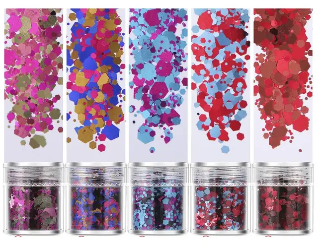 Set of  4/5 Boxes Nail Glitter Holographic Chunky Glitters Nail Art Decorations 3D Cosmetic Sequins for Body Face Hair Makeup 5PCS5