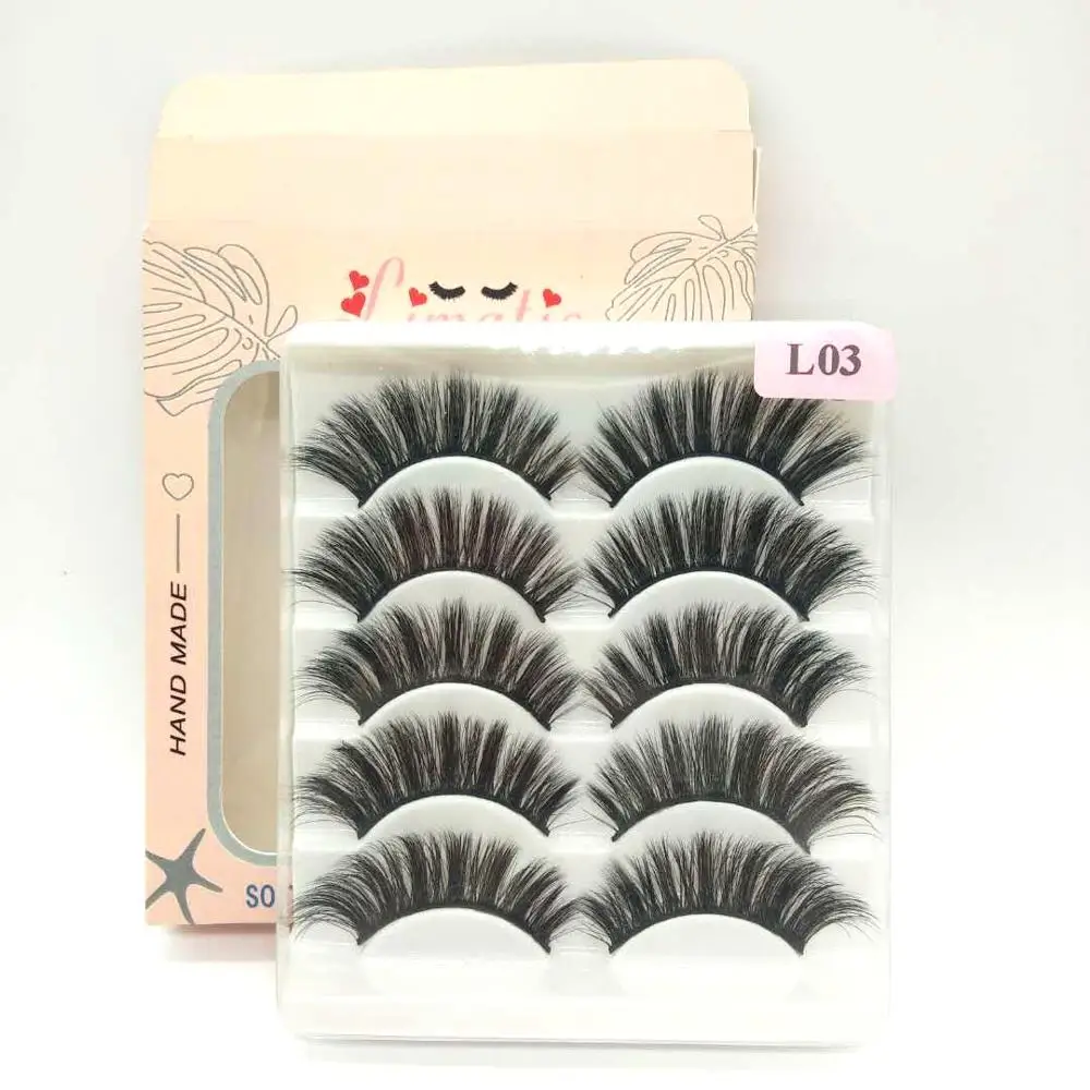 

5 Pairs 3D Faux Mink Eyelashes Makeup Tools Handmade Full Strip Synthetic False Lashes Natural Long Wholesale