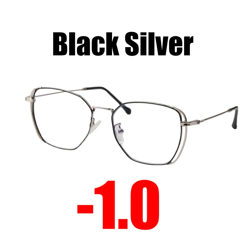 SOOLALA высококачественные очки для близорукости по рецепту, оправа для очков, женские оптические линзы, близорукие с диоптриями, очки от-1,0 до-4,0 - Цвет оправы: Black Silver -1.0