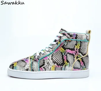 

Brand Designer Men Casual Shoes Mocassin Homme High Top Flats Sneakers Snake Print Cool Hip Hop Shoes Mens Trainers Ankle Boots