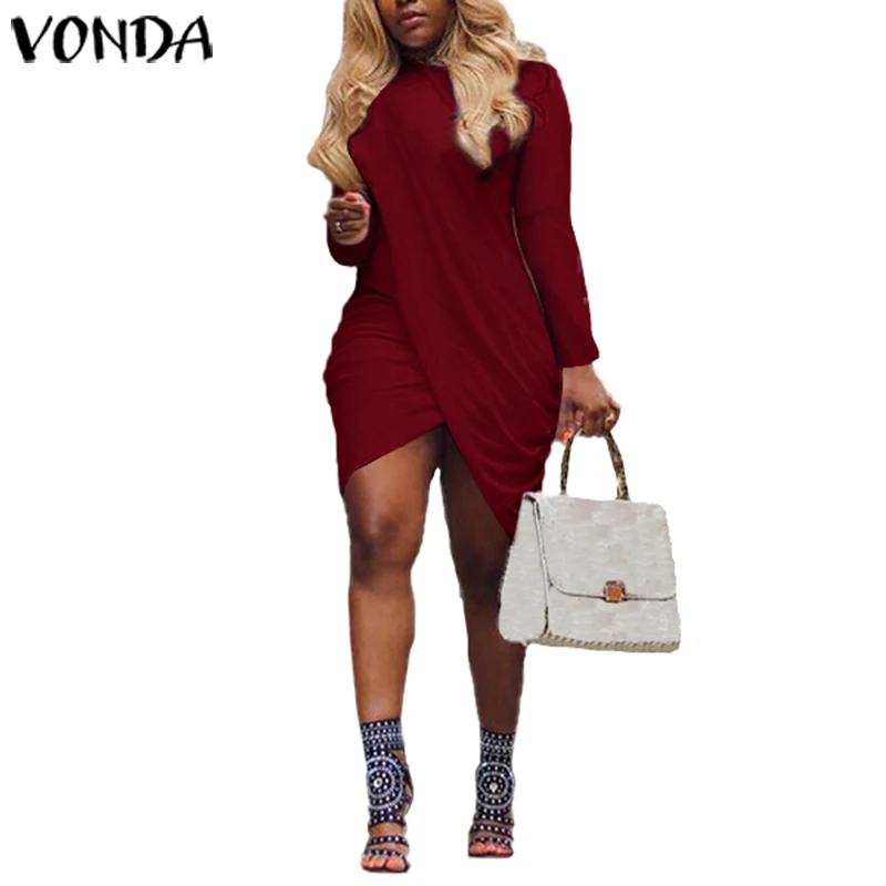 VONDA, женское вечернее платье, весна-осень, сексуальное, с круглым вырезом, с длинным рукавом, для клуба, Vestidos, пляжный сарафан, повседневное, богемное платье размера плюс