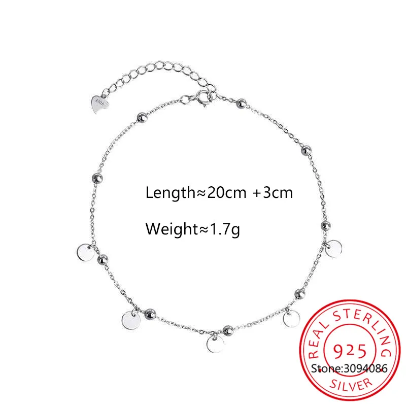 Anklet Bracelets Silver Anklets 925 Sterling Silver Beads Anklets Geometric Minimalist Foot Jewelry for Ankle SCT011