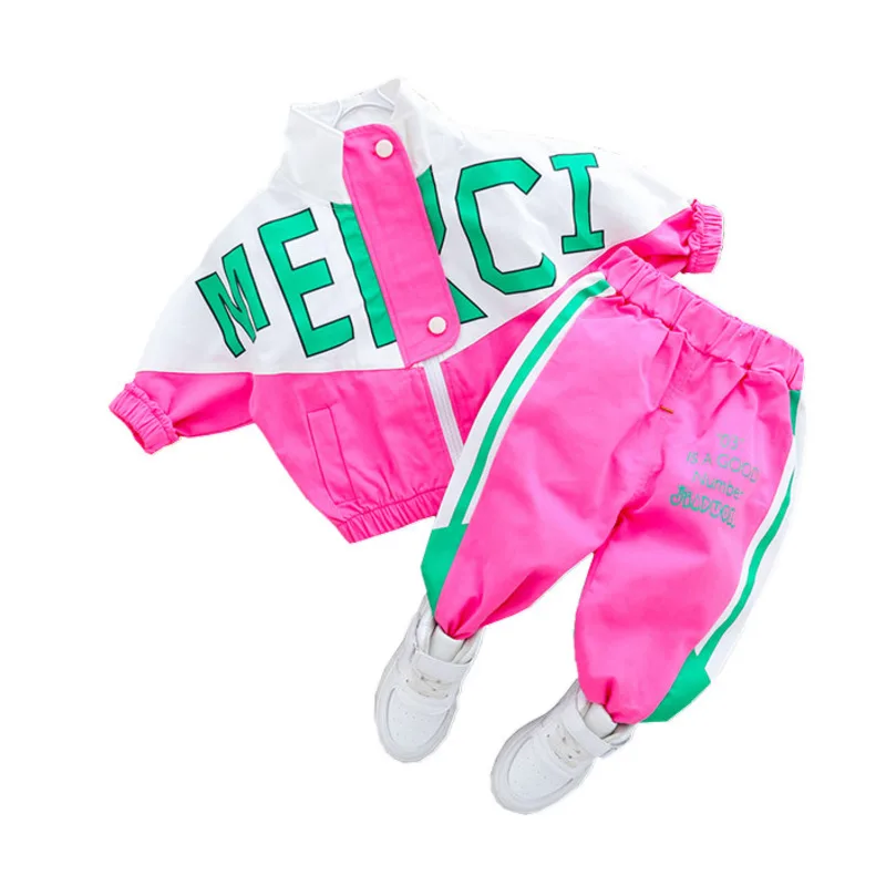 Fashion Spring Autumn Baby Girl Clothes Children Boys Casual Letter Jacket Pants 2Pcs/set Toddler Cotton Costume Kids Tracksuits