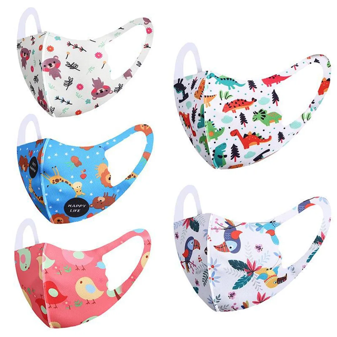 10PCS Child Multi-Style Ice Silk Cotton Printed Pattern Face Mouth Mask Can Washable Reusable And Cool Feeling Kids Mask