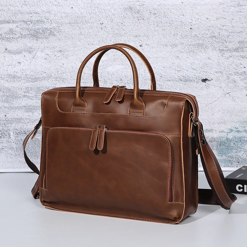 

2019 new Jatropha PU business briefcase, retro men's bag,14-inch laptop