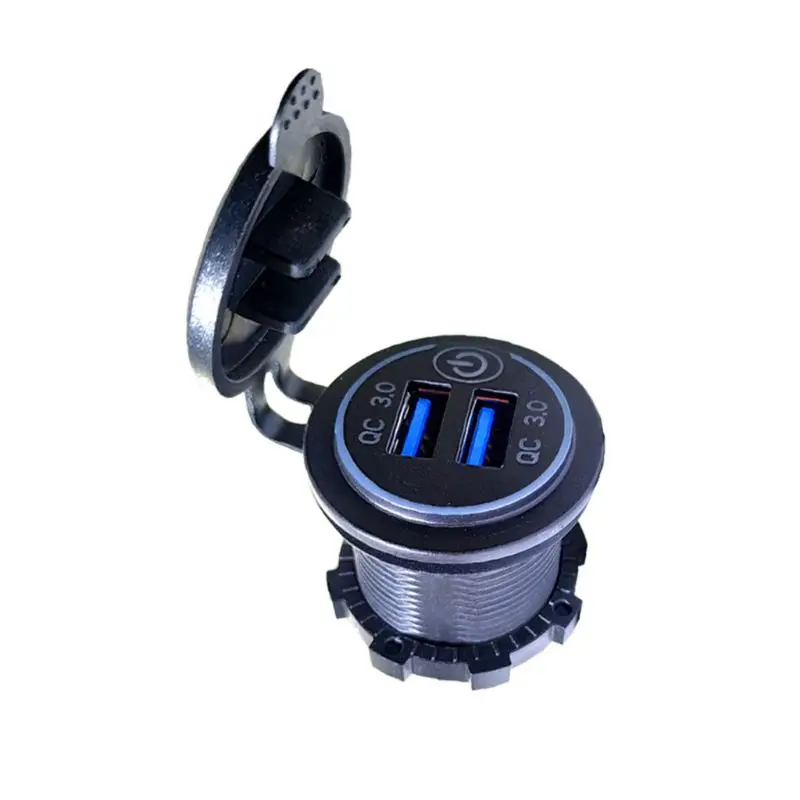 12V/24V Dual USB QC 3.0 LED Fast Charger Touch Switch for Car Boat Motorcycle 72XB