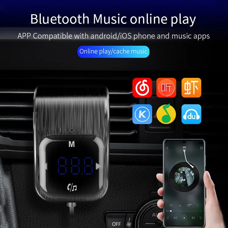 Автомобильный fm-передатчик Aux модулятор Bluetooth Handsfree автомобильный аудио mp3-плеер с QC2.4A двойной USB автомобильный адаптер для зарядки