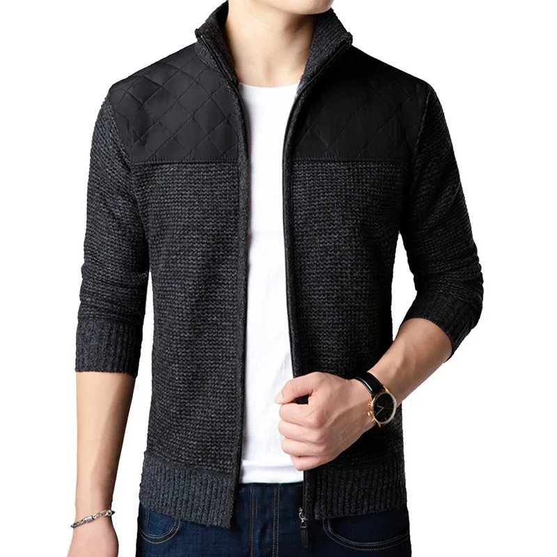 SFIT Sweater Men Autumn Winter SweaterCoats Male Thick Faux Fur Wool Mens Sweater Jackets Casual Zipper Knitwear Size M-3XL - Цвет: Черный