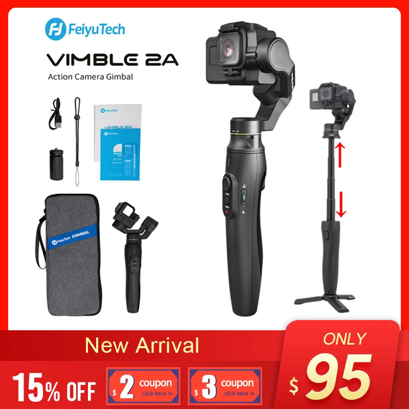 Выдвижная Экшн камера Feiyu Vimble 2A стабилизатор для Gopro Hero 7/6/5 18 см выдвижной Полюс pk