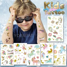 Child Kids Transfer Tattoo Cartoon Unicorn Rainbow Planet Cute Flash Waterproof Temporary Tatto Stickers Arm Face Body Art Tatoo