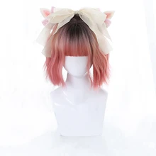 Aliexpress - DIANQI Synthetic Short Ombre  Black Pink Wavy Wigs Lolita Harajuku Hair Cosplay Wig With Bangs For Women Party