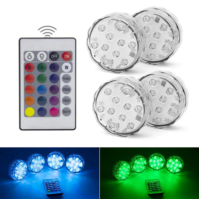 10 Led RGB погружной светильник с дистанционным управлением, на батарейках, подводный Ночной светильник, напольная ваза, чаша, садовые вечерние украшения - Испускаемый цвет: 1 Remote 4 Light