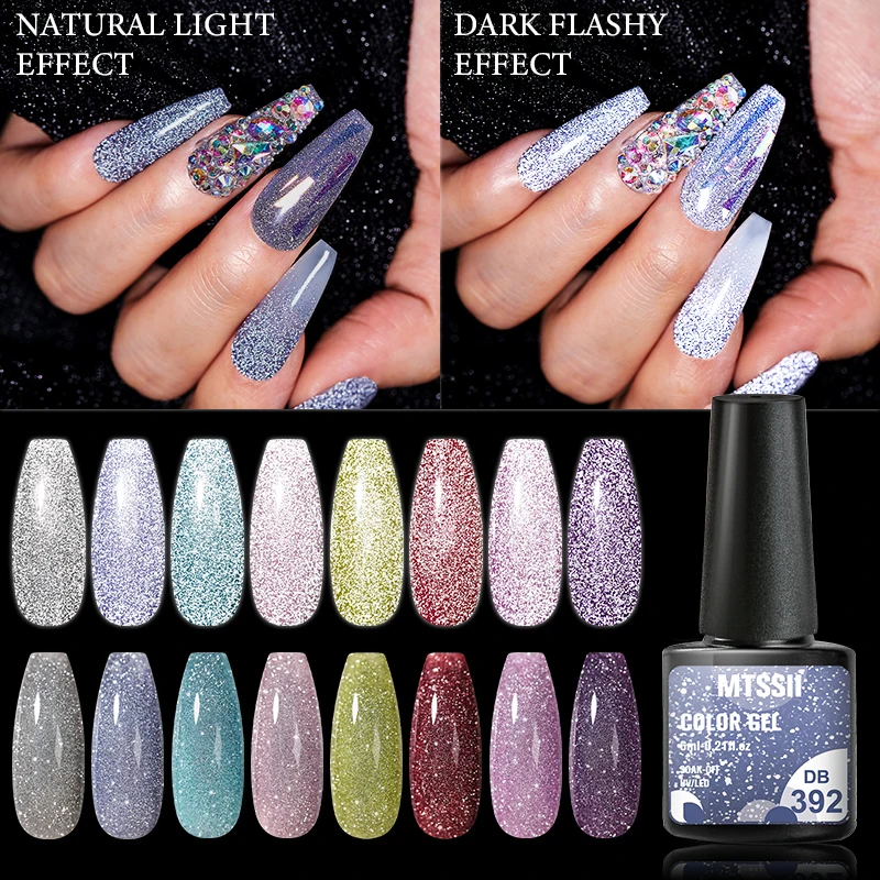 Mtssii Reflective Glitter Gel Nail Polish 6ml Sparkling Auroras Laser Nail Gel Nail Art Varnish Semi Permanent Top Base Gel