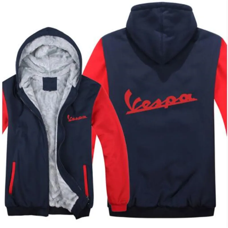 Vespa толстовки зимняя мужская куртка повседневная шерстяная подкладка флисовая Vespa скутер толстовки пуловер с капюшоном