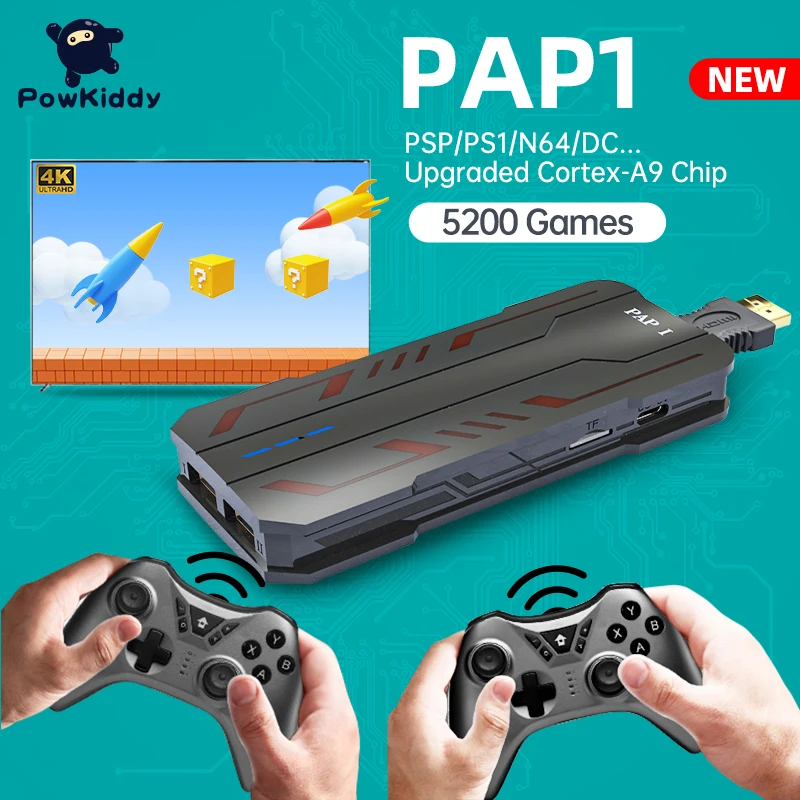 POWKIDDY New PAP1 32 Bit Retro Game Console Family TV Mini Box Built In 5200 Games PS1 Emulator Support 4K HD Out | Электроника