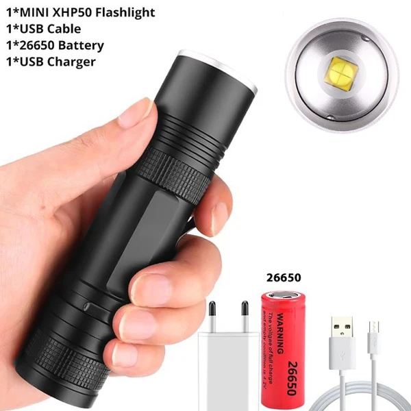 Package D Xlamp мощный XHP50 светодиодный фонарик Перезаряжаемый Фонарь 18650 26650 вспышка мини USB фонарь с масштабированием XHP50.2 охотничья лампа - Испускаемый цвет: Package D
