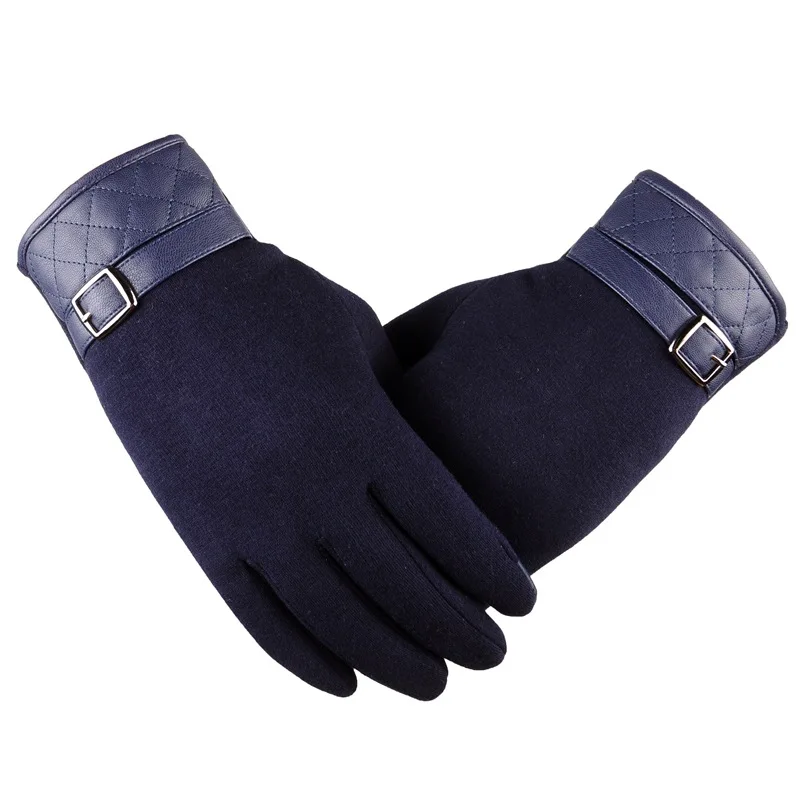 Men Winter Thermal Gloves Cotton Blend Warm Thicken Full Finger Gloves Buttons Luxury Mittens
