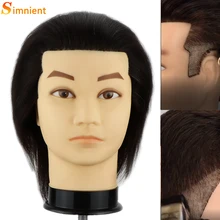 

Male Mannequin Training Head Without Beard Hair Dummy Doll Hairdressing Practice Maniqui Head With Human Haiir For Hair Cutting