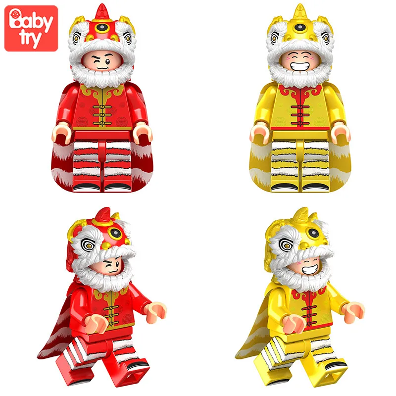 

Chinese Small Blocks Figure Building Bricks Plastic Assembly Dance Lion Figures for Children New Year Toys Compatible Legoingly