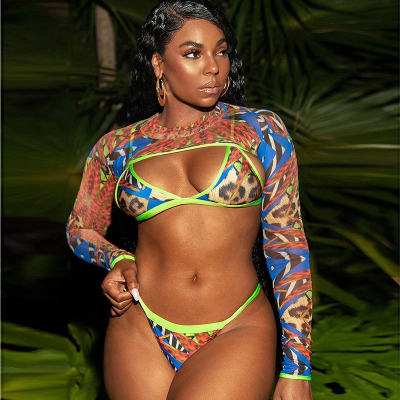 African Style Plus Size Perspective Sleeve Bathing Suit Women Miami Style Swimsuit Female Swimwear Bikini Maillot Set| - AliExpress