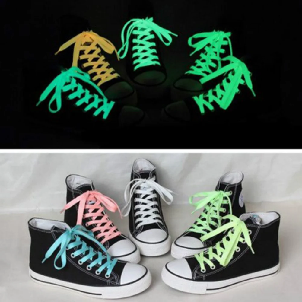 1 par luminoso los cordones de Los zapatos planos zapatillas de deporte zapatos de lona cordones resplandor en el Color oscuro de la noche fluorescente cordón 80/100/120/140cm