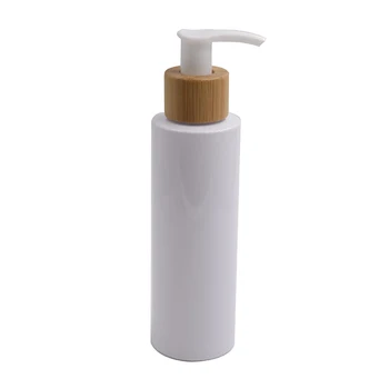 

50pcs 250ml white PE press emulsion bottle lotion bottle with bamboo emulsion pump head shampoo/body wash,Sprayer bamboo bottles