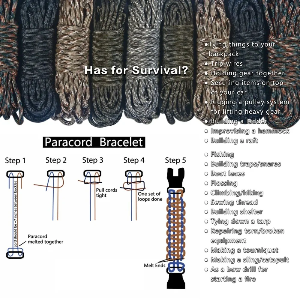 Multifunction Outdoor Survival Paracord Bracelet Camping Equipment Emergency Multi tool Survival Braided Pulseras Rescue Rope Outdoor Bracelets Parachute Cord Paracord (3)