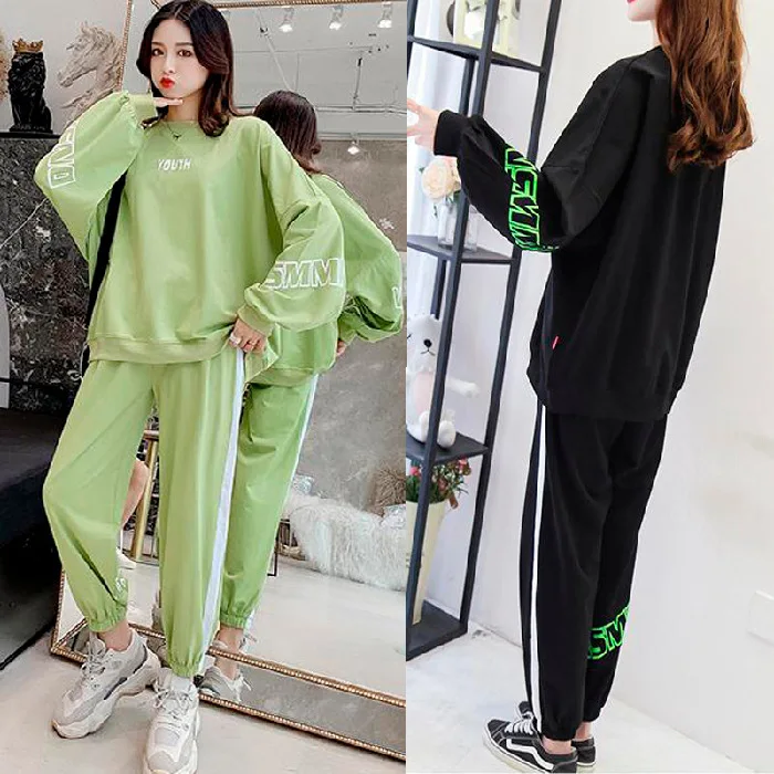 

2019 Autumn New Style Laziness-Style Two-Piece Set Pregnant Women Large Size Dress-Online Celebrity Tops + Maternity Pants Set
