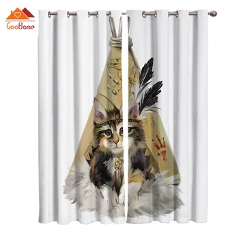 

Lovely Painted Tribal Cats Window Curtains Living Room Outdoor Fabric Drapes Curtain Home Decor