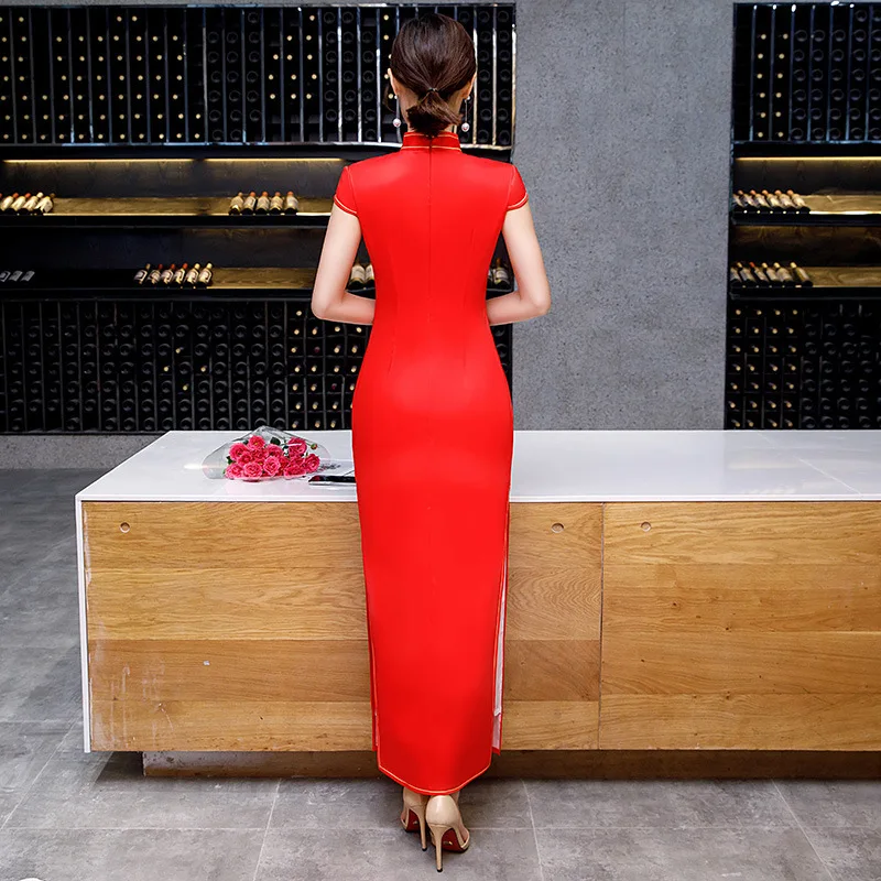 SHENG COCO Long Плюс размер длинные Qipao платья Феникса красное китайское свадебное платье Феникс узор традиционный Шелковый Чонсам 4XL