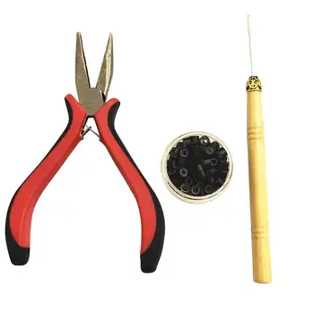 

Feather Professional 3Pcs Hair Feather Extension Tool Kit Plier Hook Pulling Needle 1 Box Black Micro Silicone Link Rings Beads