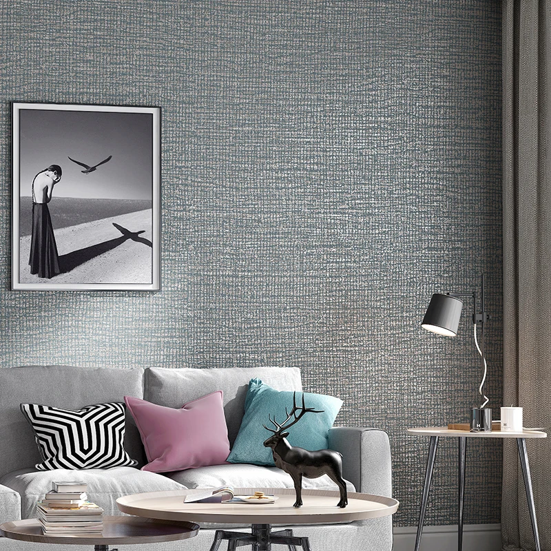 Простой простой металлик Grasscloth текстурированная настенная бумага столовая