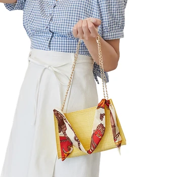 

2020 Women Elegant Shoulder Bag With Scarf Classic Crocodile Pattern Tote Purse Lady Metal Chain Travel Party Handbags