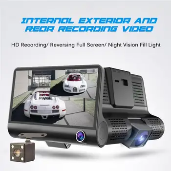 

Car Driving Recorder Concealed Three-record Driving Recorder HD 4 inch Three Lens DVR Dash Camera Double Lens Rear View Mirror