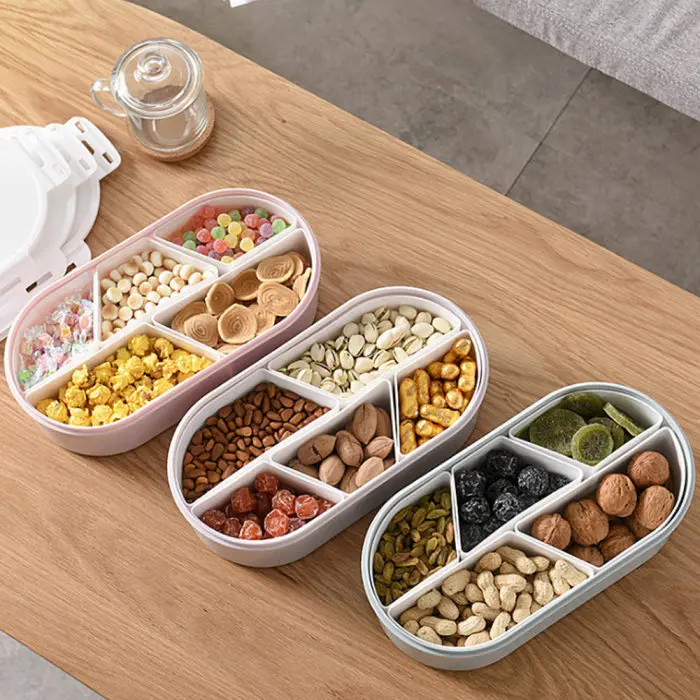 New Lunch Box Oval Snacks Dried Fruit Plate Candy Box Nut Box Prep Containers Lunch Containers With Lid Marmita Termica