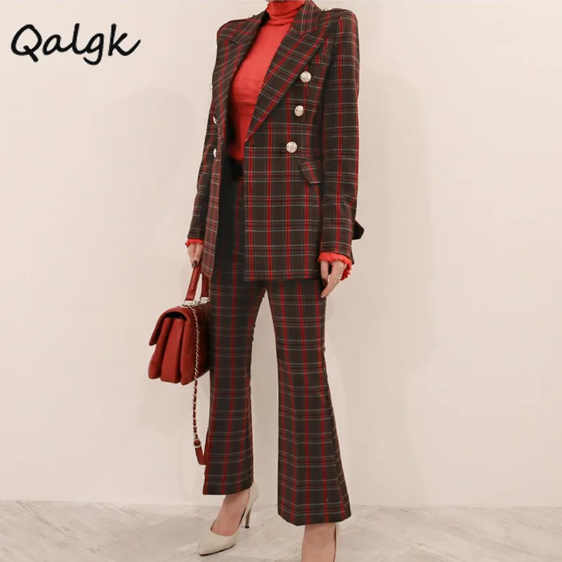 

Set female 2019 autumn and winter plaid suit jacket trousers two sets of temperament loose fashion work clothes women's clothes